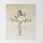 Snowman and Birds Throw Blanket Gallery Image 2