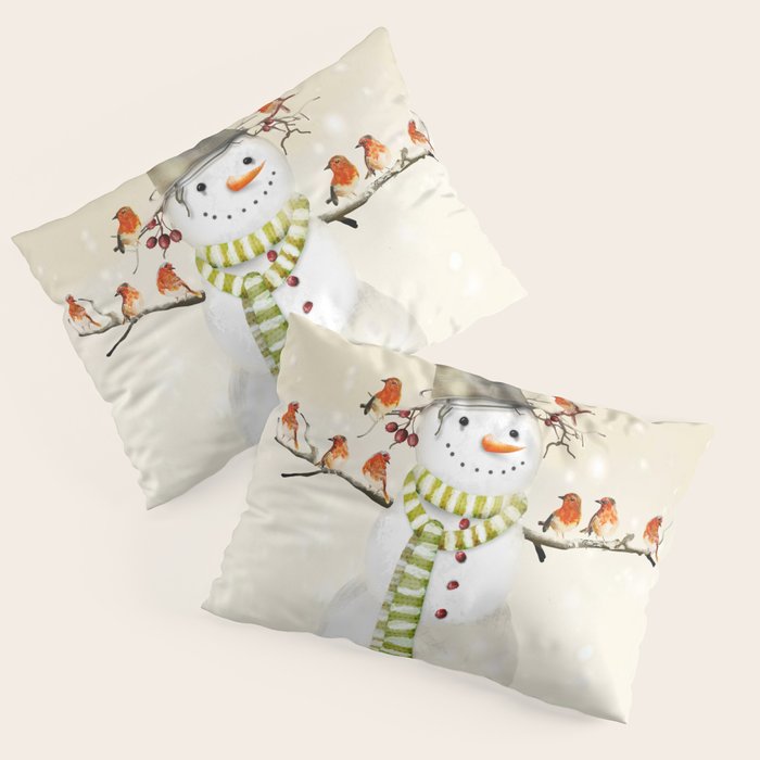 Snowman and Birds Pillow Sham Gallery Image 1