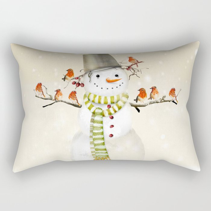 Snowman and Birds Rectangular Pillow Gallery Image 2