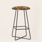 Orange, Peach, Olive Green & Dark Gray Floral Pattern Stool Gallery Image 1