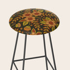 Orange, Peach, Olive Green & Dark Gray Floral Pattern Stool Gallery Image 2
