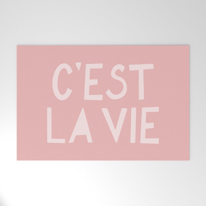 C'est La Vie French Pink Hand Lettering Welcome Mat Gallery Image 1