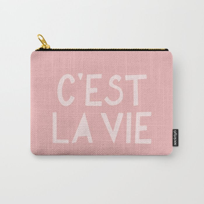 C'est La Vie French Pink Hand Lettering Carry All Pouch Gallery Image 1