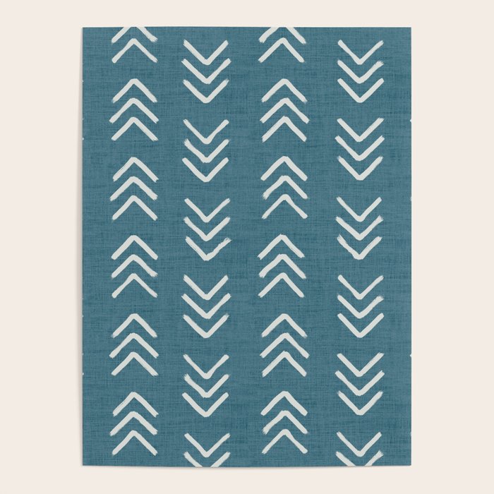 Muted teal and soft white ink brushed arrow heads pattern with textured background Poster Gallery Image 4