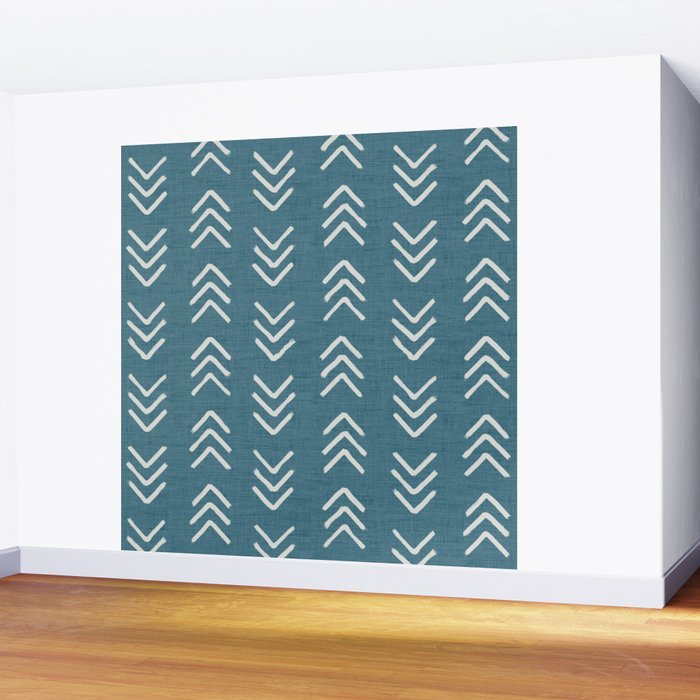 Muted teal and soft white ink brushed arrow heads pattern with textured background Wall Mural Gallery Image 2