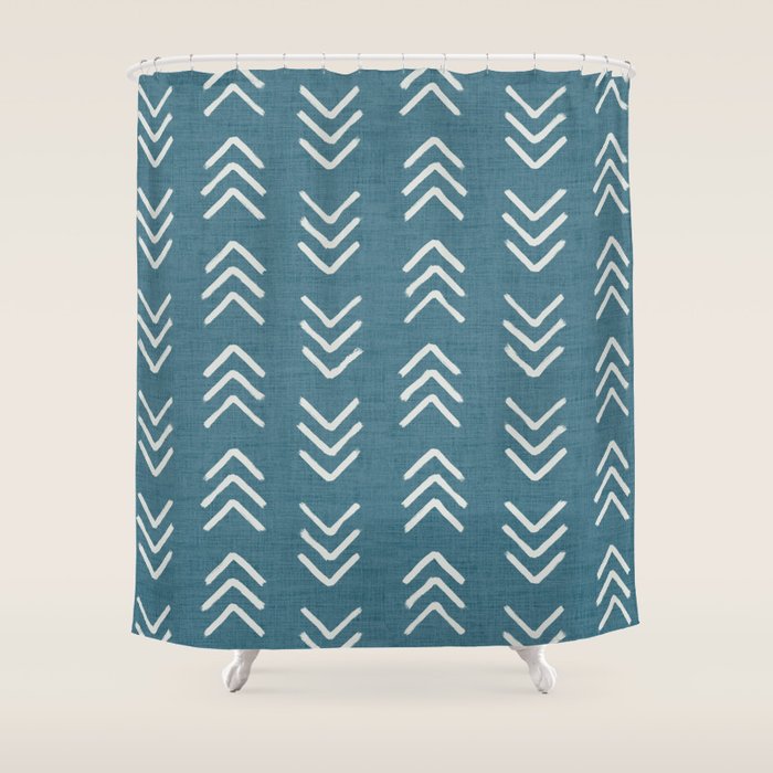 Muted teal and soft white ink brushed arrow heads pattern with textured background Shower Curtain Gallery Image 1