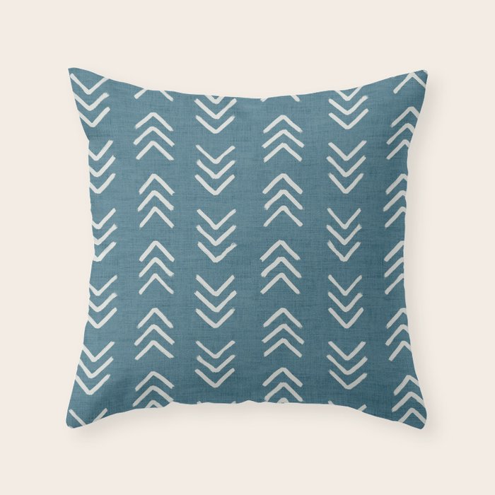 Muted teal and soft white ink brushed arrow heads pattern with textured background Throw Pillow Gallery Image 1