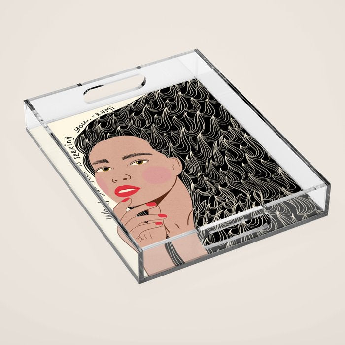 Black and White Woman Portrait  Acrylic Tray Gallery Image 1