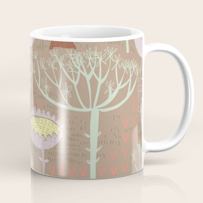 Block print scandinavian meadow brown Coffee Mug Gallery Image 1