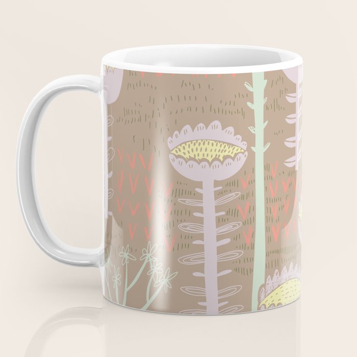 Block print scandinavian meadow brown Coffee Mug Gallery Image 3