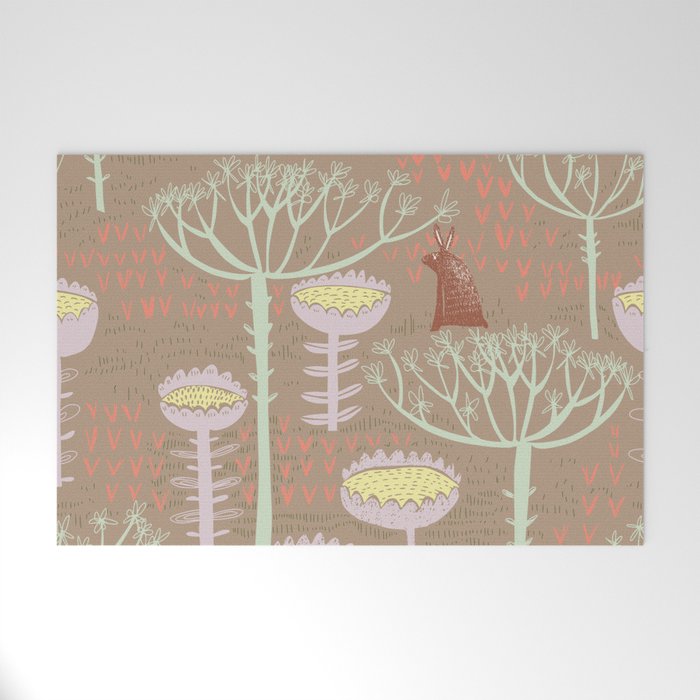 Block print scandinavian meadow brown Welcome Mat Gallery Image 1