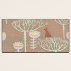 Block print scandinavian meadow brown Desk Mat Gallery Image 3