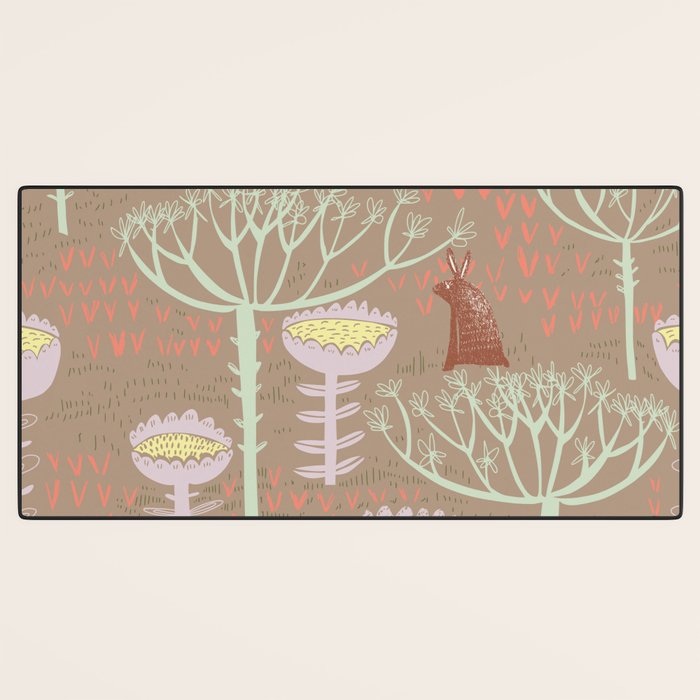 Block print scandinavian meadow brown Desk Mat Gallery Image 3