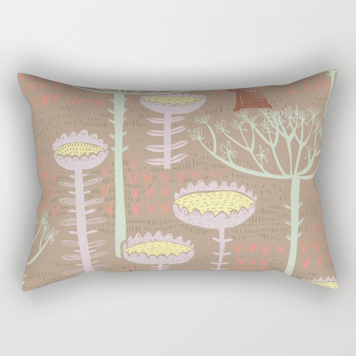 Block print scandinavian meadow brown Rectangular Pillow Gallery Image 2