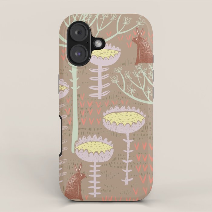 Block print scandinavian meadow brown iPhone Case Gallery Image 1