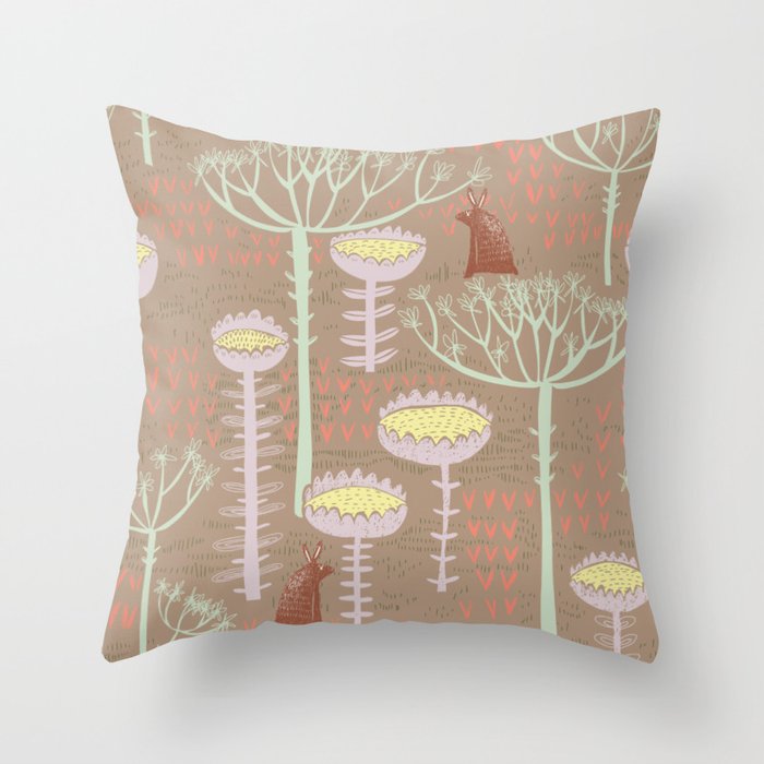 Block print scandinavian meadow brown Throw Pillow Gallery Image 6
