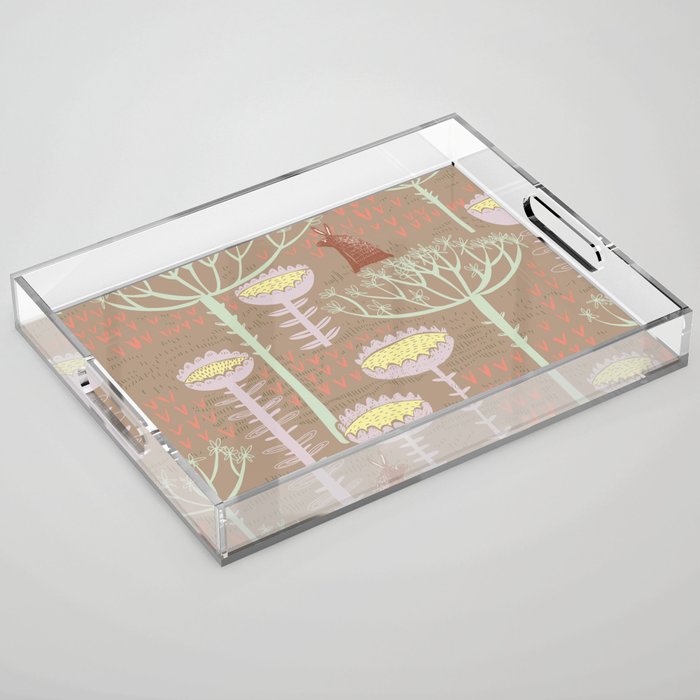 Block print scandinavian meadow brown Acrylic Tray Gallery Image 1