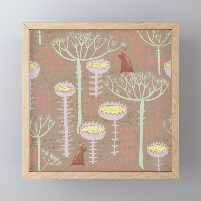 Block print scandinavian meadow brown Mini Art Print Gallery Image 1