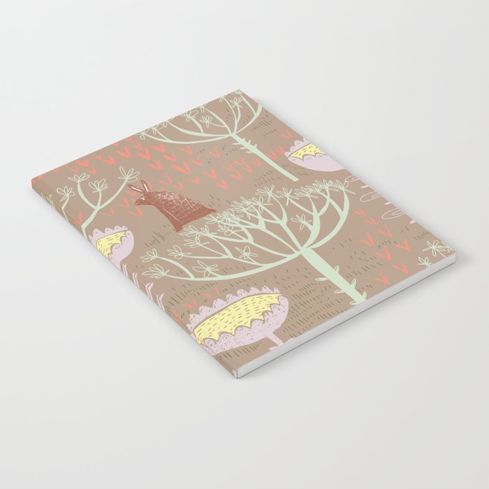 Block print scandinavian meadow brown Notebook Gallery Image 1