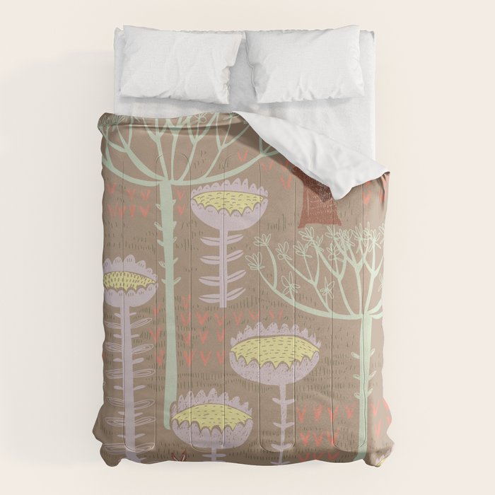 Block print scandinavian meadow brown Comforter Gallery Image 1