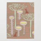 Block print scandinavian meadow brown Poster Gallery Image 4