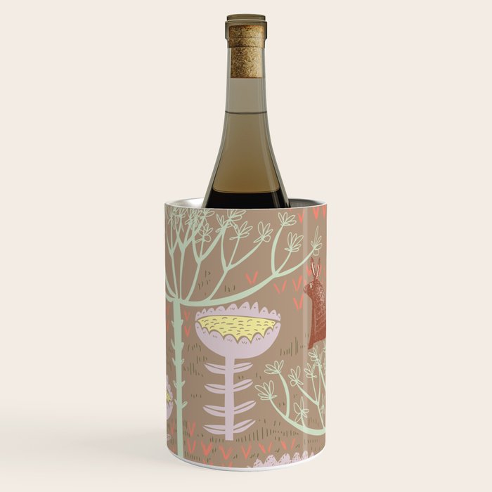 Block print scandinavian meadow brown Wine Chiller Gallery Image 1