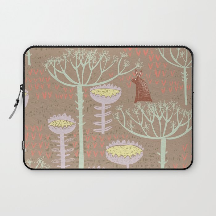 Block print scandinavian meadow brown Laptop Sleeve Gallery Image 1