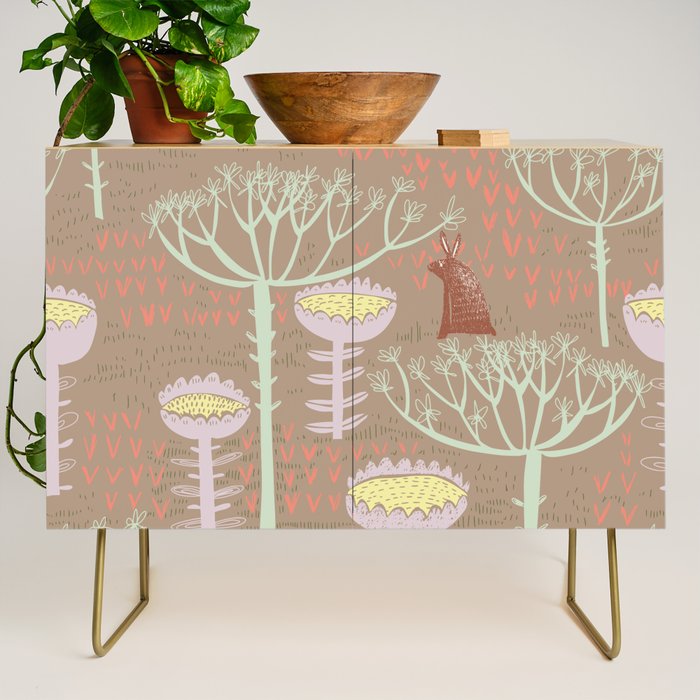 Block print scandinavian meadow brown Credenza Gallery Image 1