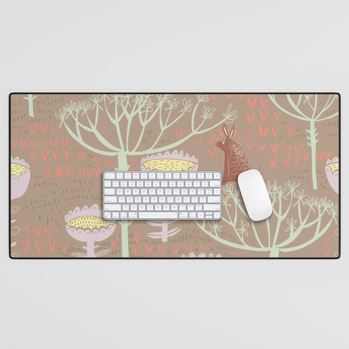 Block print scandinavian meadow brown Desk Mat Gallery Image 1