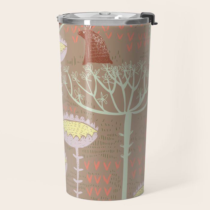 Block print scandinavian meadow brown Travel Mug Gallery Image 2