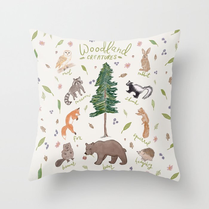 Woodland Creatures Chart Throw Pillow Gallery Image 6