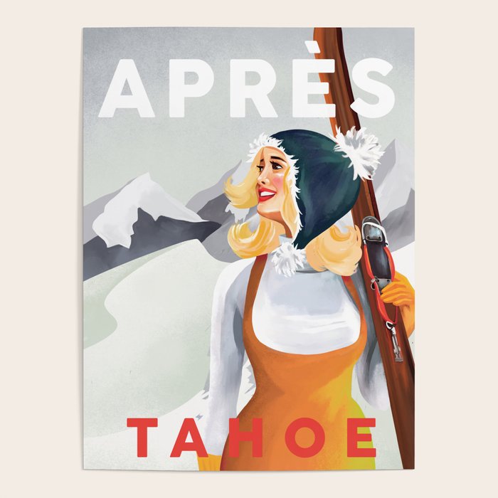 "Apres Tahoe" Cute Retro Pinup Girl Ski Art Poster Gallery Image 4