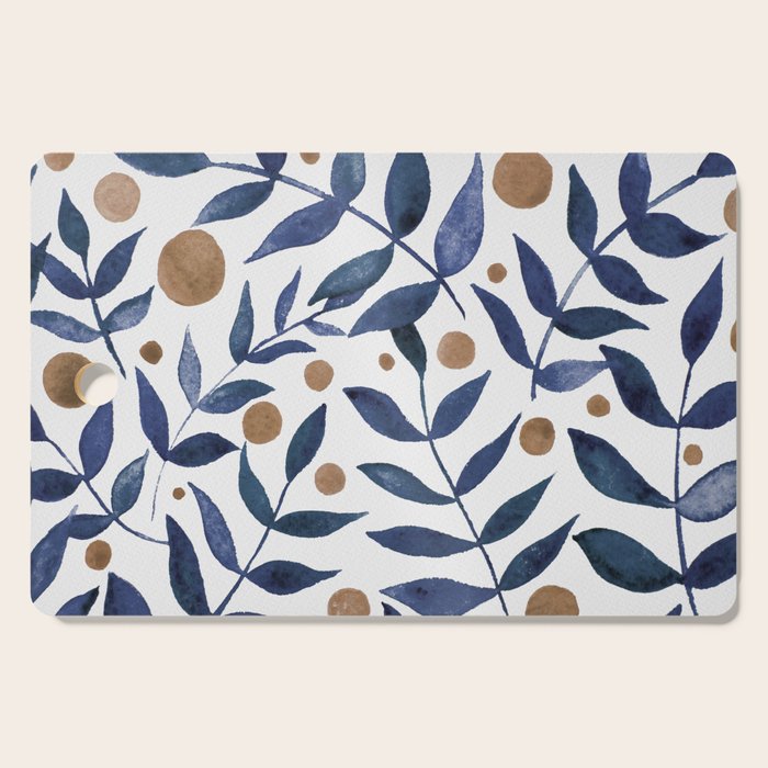 Watercolor berries and branches - indigo and beige Cutting Board Gallery Image 1