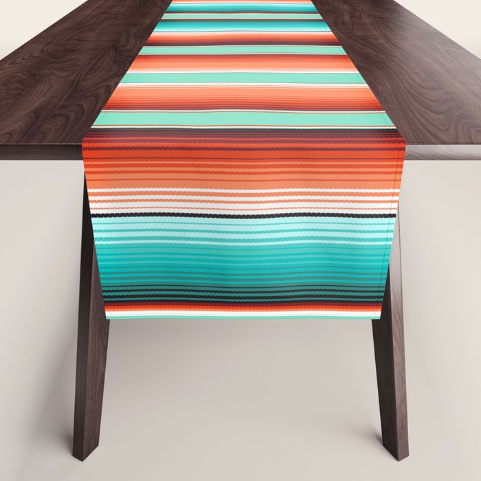Teal Turquoise and Burnt Orange Southwest Serape Blanket Stripes Table Runner Gallery Image 1
