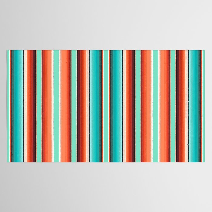 Teal Turquoise and Burnt Orange Southwest Serape Blanket Stripes Tablecloth Gallery Image 2
