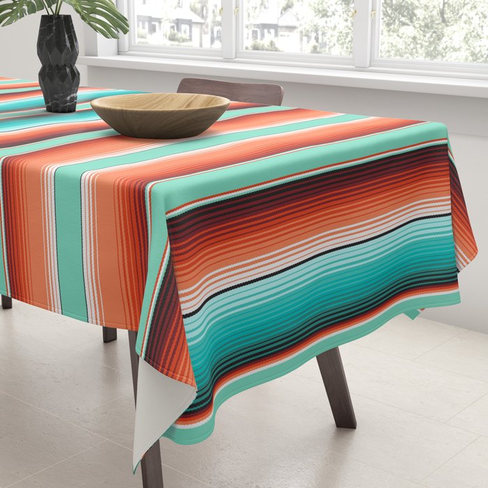 Teal Turquoise and Burnt Orange Southwest Serape Blanket Stripes Tablecloth Gallery Image 3