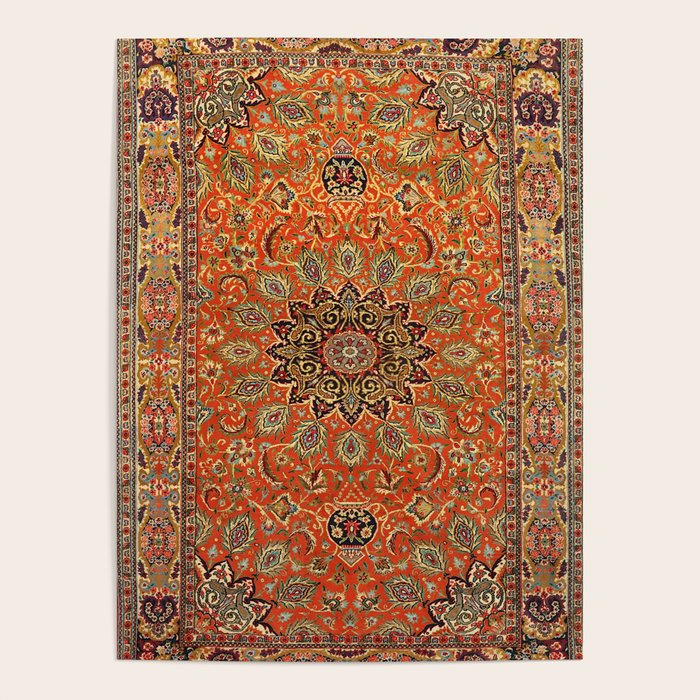 Central Persia Qum Old Century Authentic Colorful Orange Yellow Green Vintage Patterns Poster Gallery Image 4