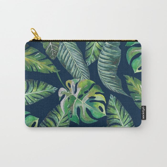 Jungle Leaves, Banana, Monstera, Blue Carry All Pouch Gallery Image 1