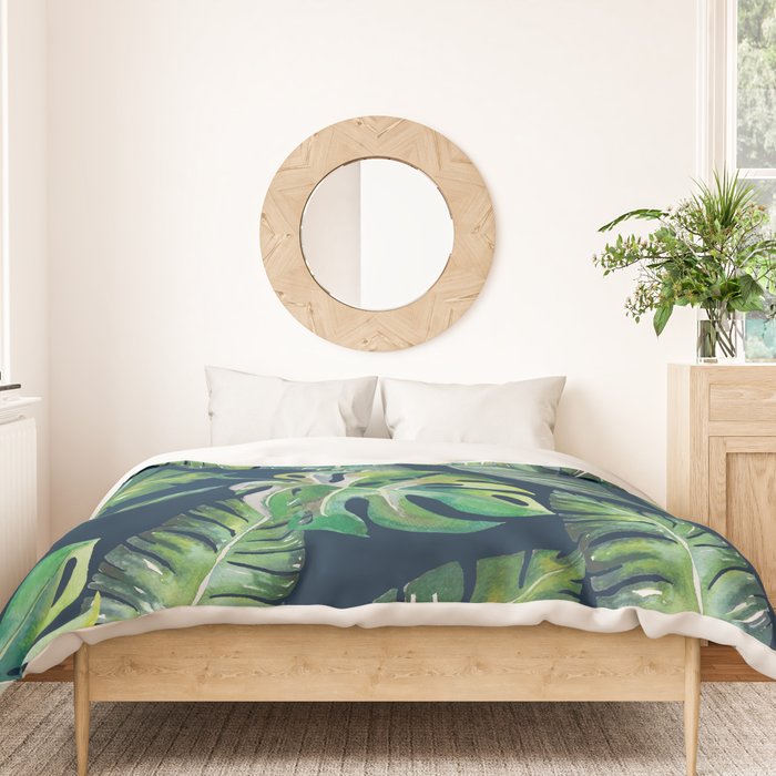 Jungle Leaves, Banana, Monstera, Blue Duvet Cover Gallery Image 3
