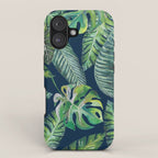 Jungle Leaves, Banana, Monstera, Blue iPhone Case Gallery Image 1