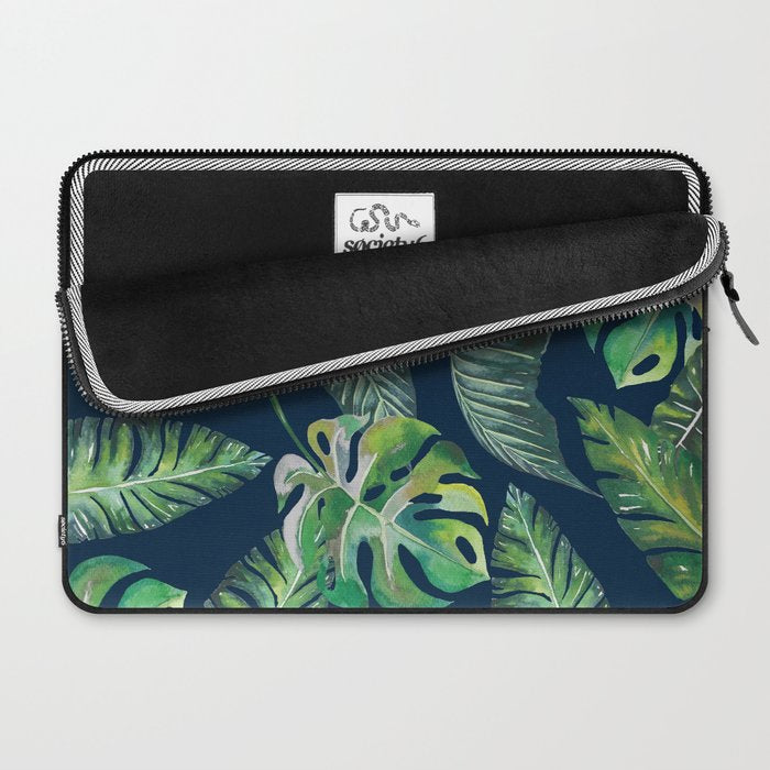 Jungle Leaves, Banana, Monstera, Blue Laptop Sleeve Gallery Image 2