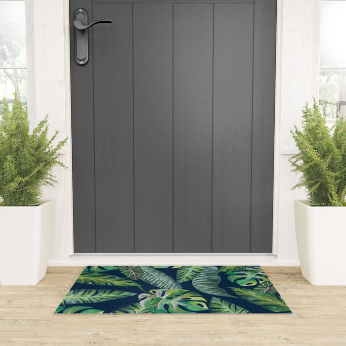 Jungle Leaves, Banana, Monstera, Blue Welcome Mat Gallery Image 3