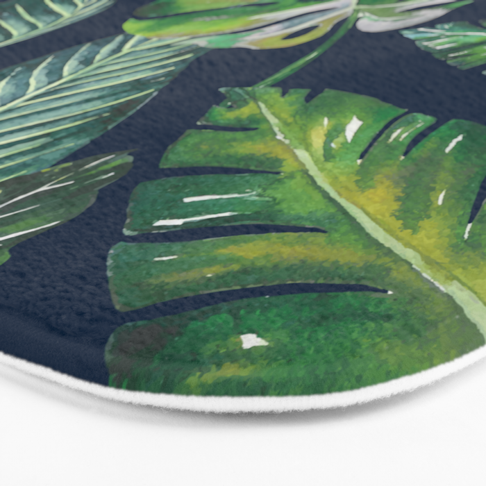 Jungle Leaves, Banana, Monstera, Blue Bath Mat Gallery Image 3