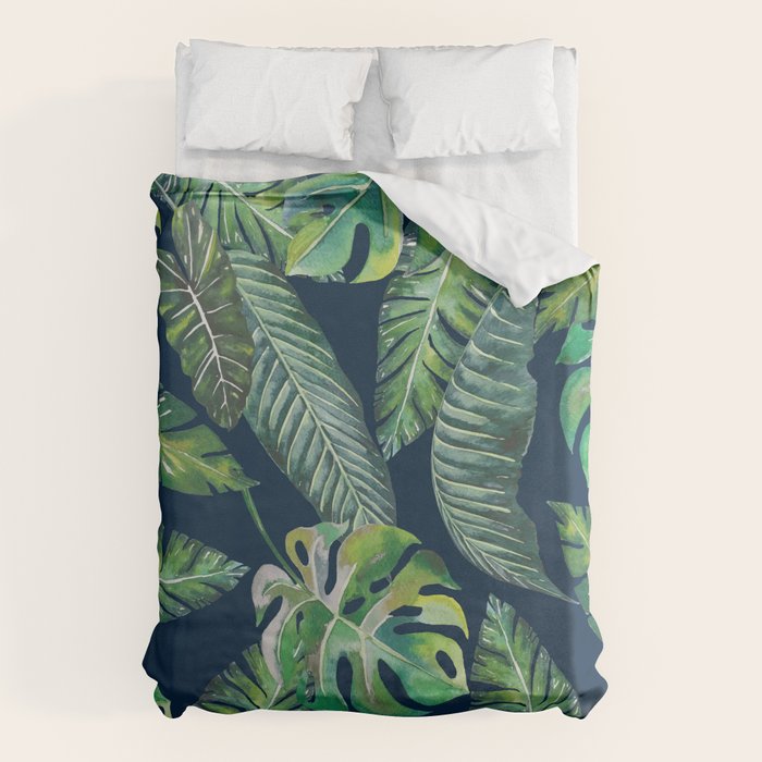 Jungle Leaves, Banana, Monstera, Blue Duvet Cover Gallery Image 6