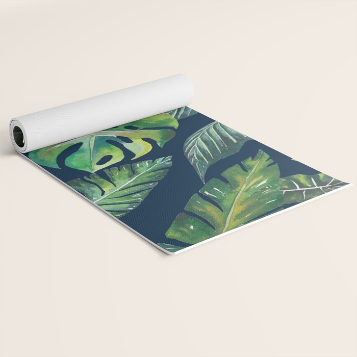Jungle Leaves, Banana, Monstera, Blue Yoga Mat Gallery Image 2