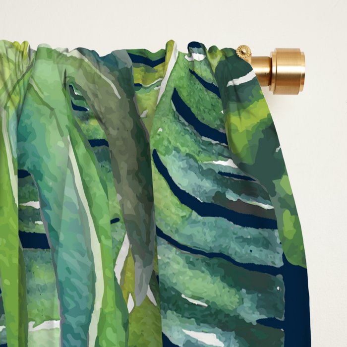 Jungle Leaves, Banana, Monstera, Blue Window Curtain Gallery Image 2