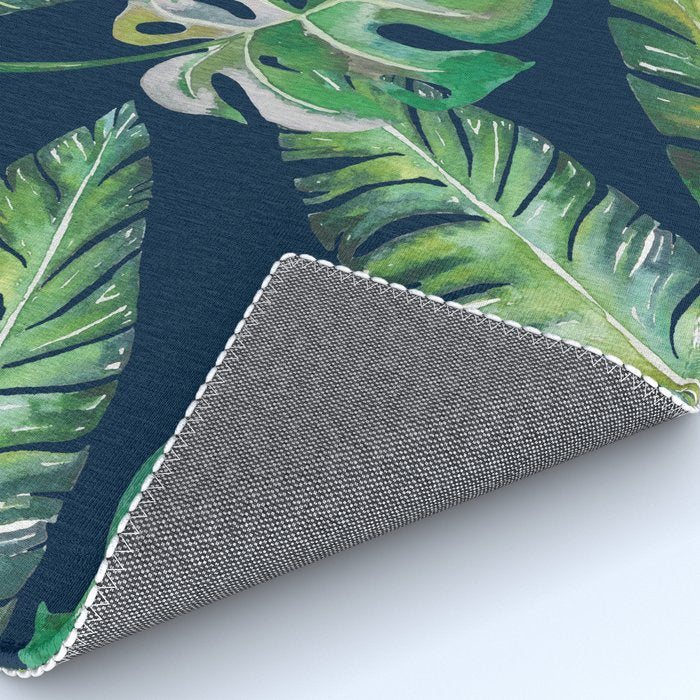 Jungle Leaves, Banana, Monstera, Blue Rug Gallery Image 4