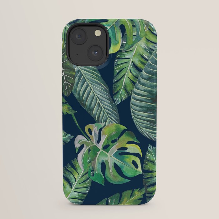 Jungle Leaves, Banana, Monstera, Blue iPhone Case Gallery Image 29