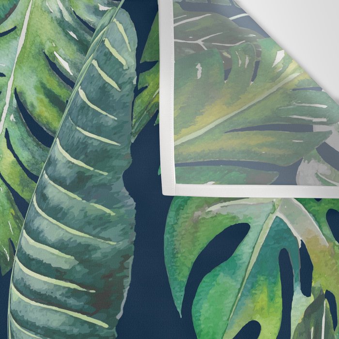 Jungle Leaves, Banana, Monstera, Blue Wall Tapestry Gallery Image 3