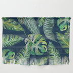Jungle Leaves, Banana, Monstera, Blue Wall Hanging Gallery Image 1